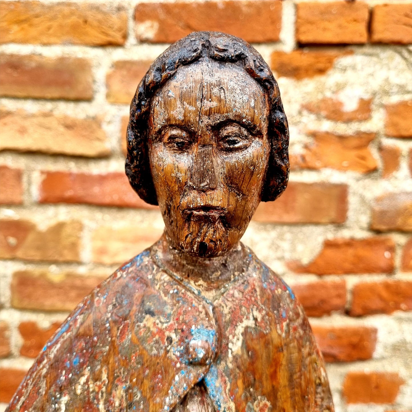 Mid 15th Century Gothic Antique Carved Oak Sculpture of a Saint