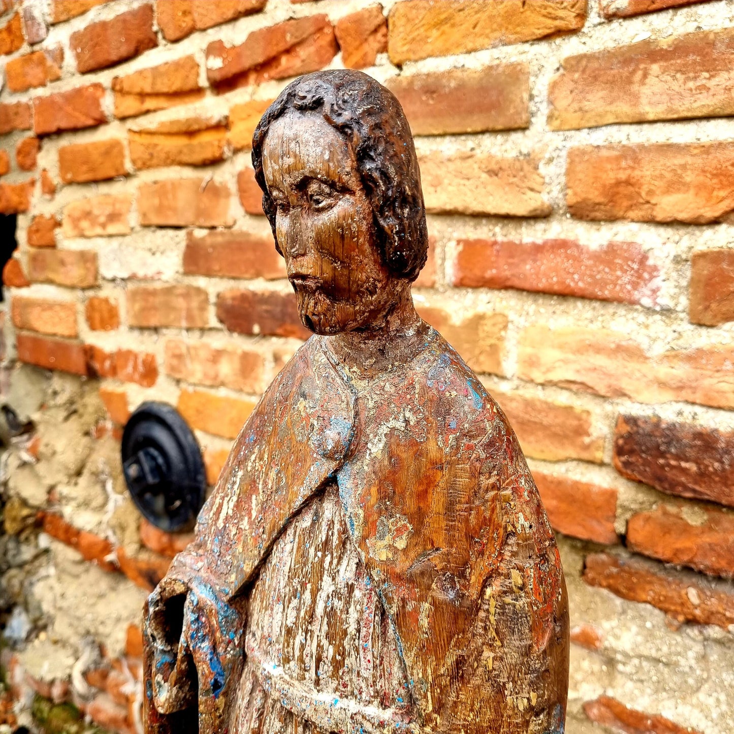 Mid 15th Century Gothic Antique Carved Oak Sculpture of a Saint