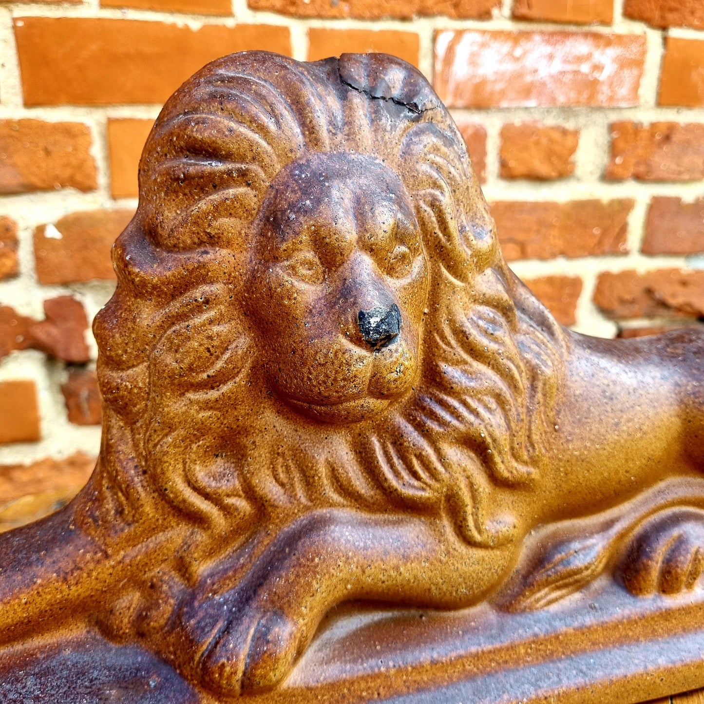 Pair of Large 19th Century English Antique Pottery Salt Glazed Stoneware Figures Depicting the Lion and Unicorn