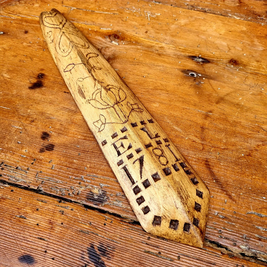 18th Century English Antique Treen Folk Art Stay Busk Love Token Bearing The Initials "EL" & Dated "1781"