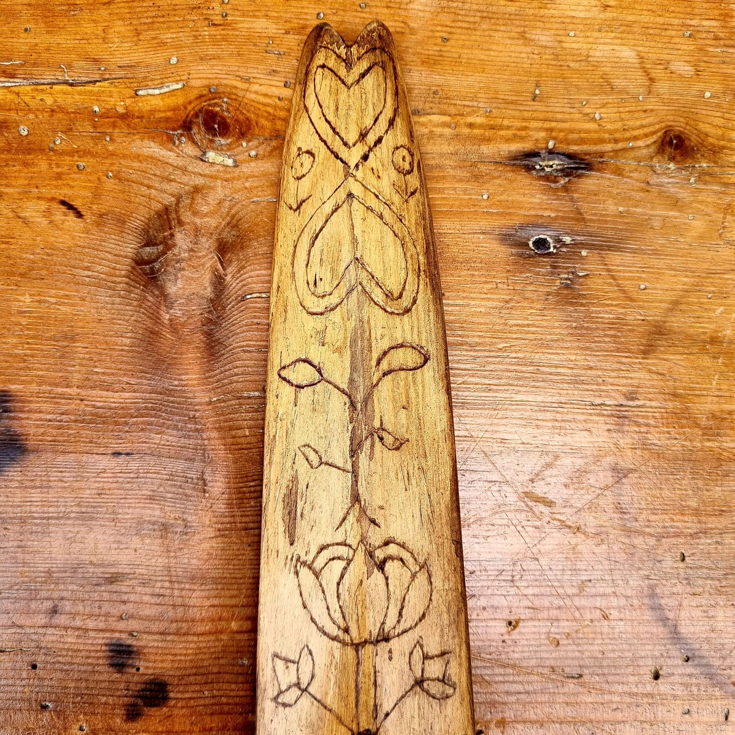 18th Century English Antique Treen Folk Art Stay Busk Love Token Bearing The Initials "EL" & Dated "1781"