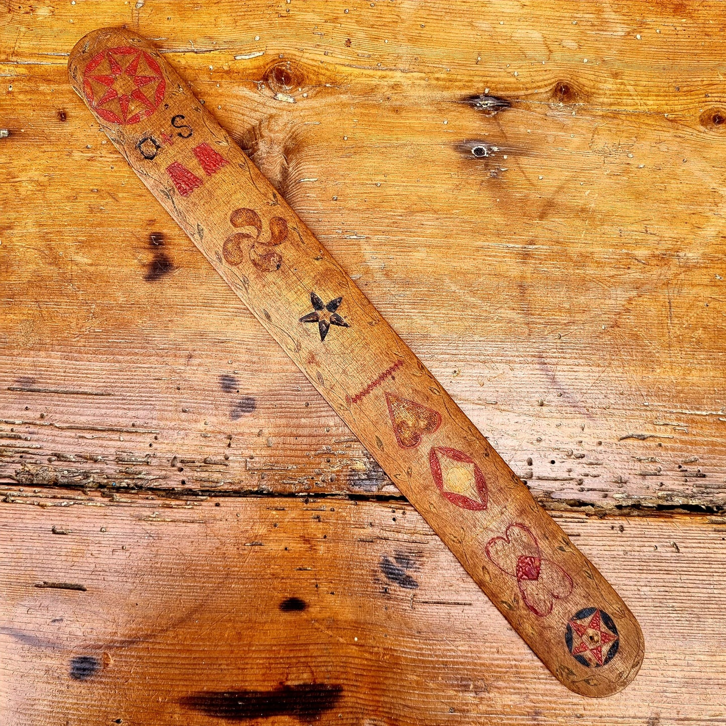 18th Century American Antique Treen Folk Art Stay Busk Love Token Bearing The Initials "O + S", Attributed to Nantucket