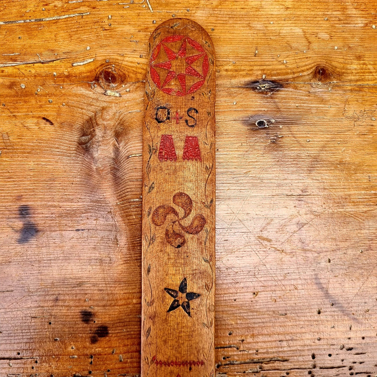 18th Century American Antique Treen Folk Art Stay Busk Love Token Bearing The Initials "O + S", Attributed to Nantucket