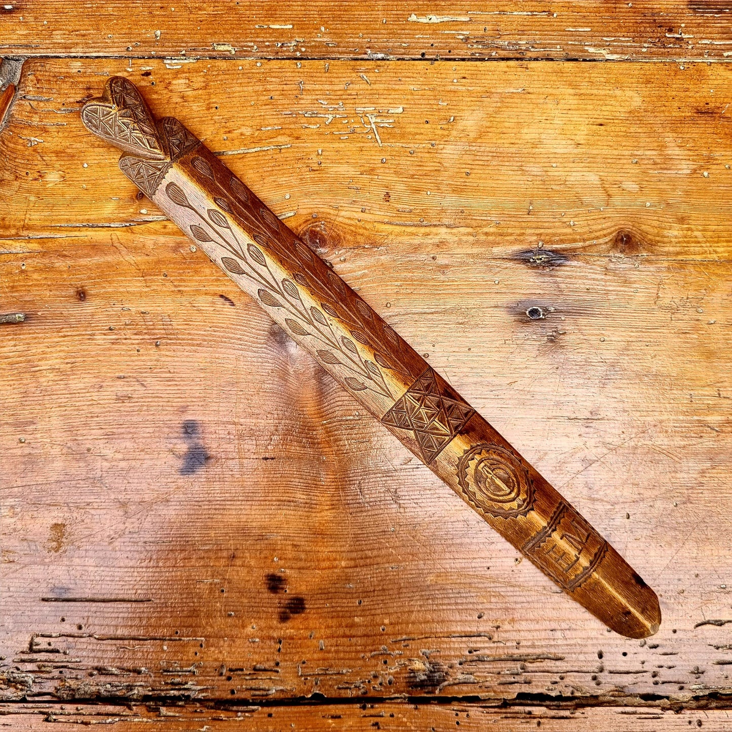 18th Century English Antique Treen Folk Art Stay Busk Love Token Bearing The Initials "EM"