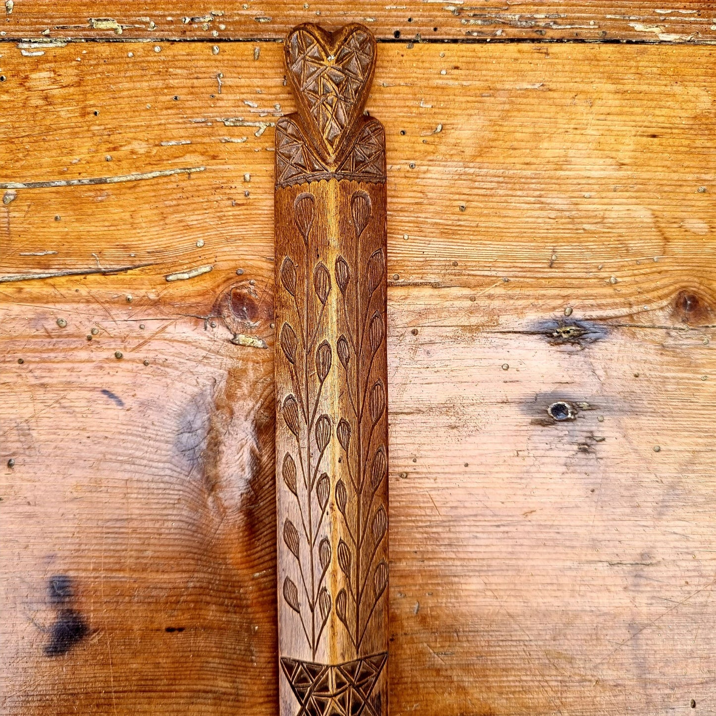 18th Century English Antique Treen Folk Art Stay Busk Love Token Bearing The Initials "EM"