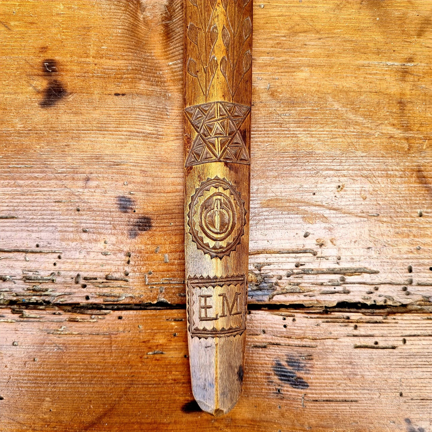 18th Century English Antique Treen Folk Art Stay Busk Love Token Bearing The Initials "EM"