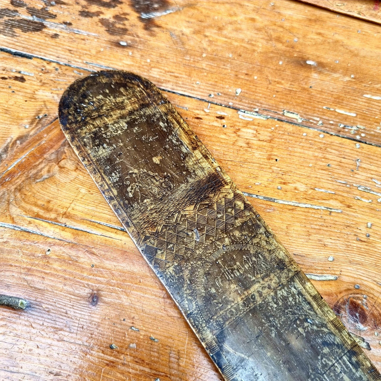 18th Century English Antique Baleen Folk Art Stay Busk Love Token