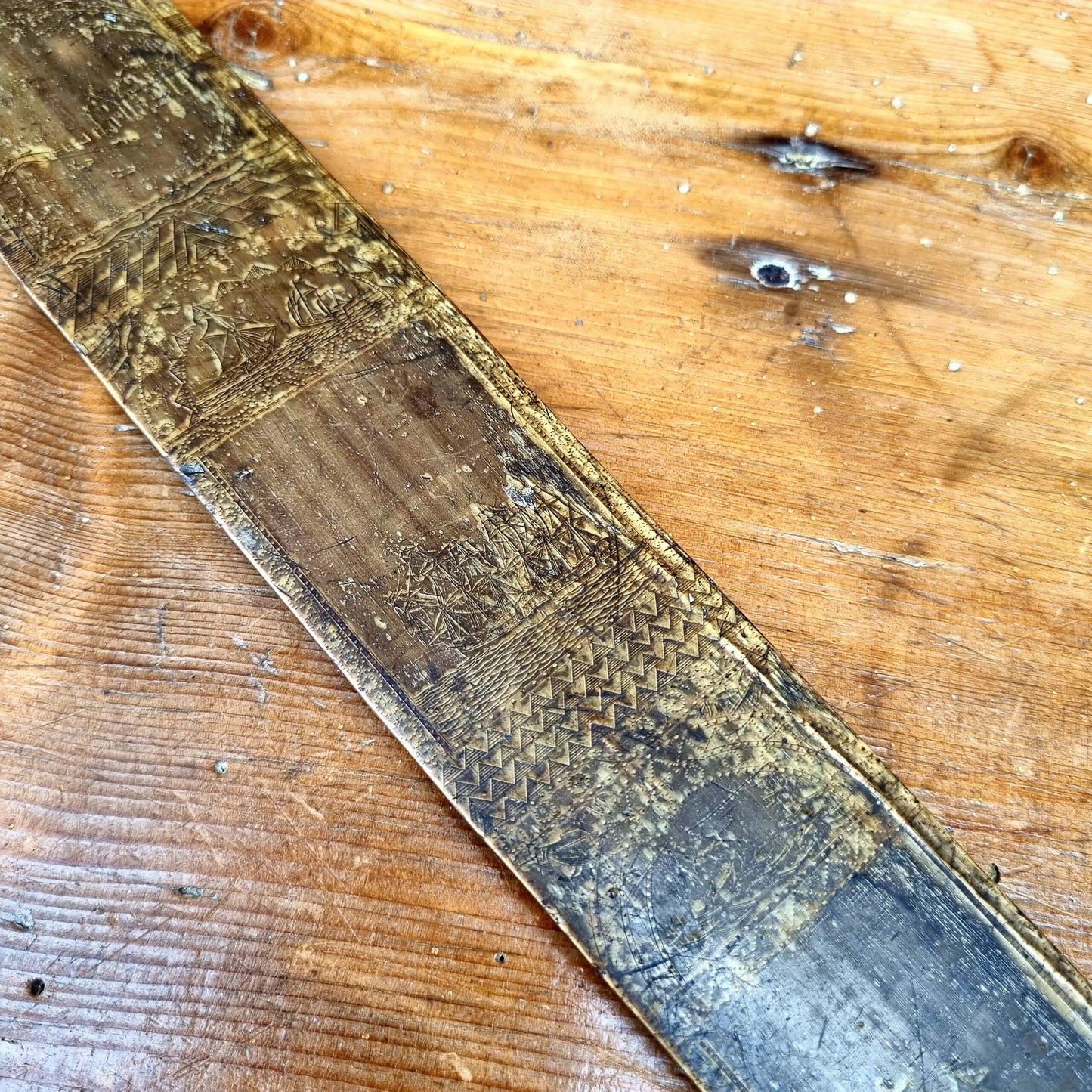 18th Century English Antique Baleen Folk Art Stay Busk Love Token