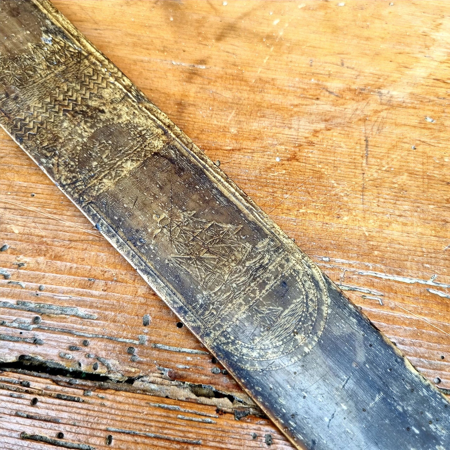 18th Century English Antique Baleen Folk Art Stay Busk Love Token