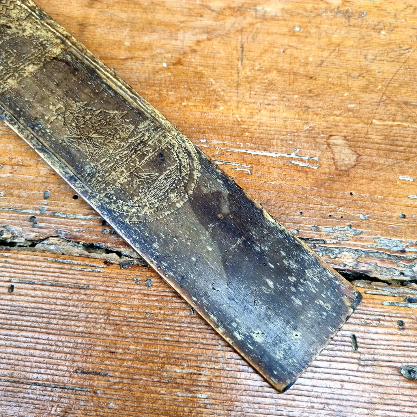 18th Century English Antique Baleen Folk Art Stay Busk Love Token