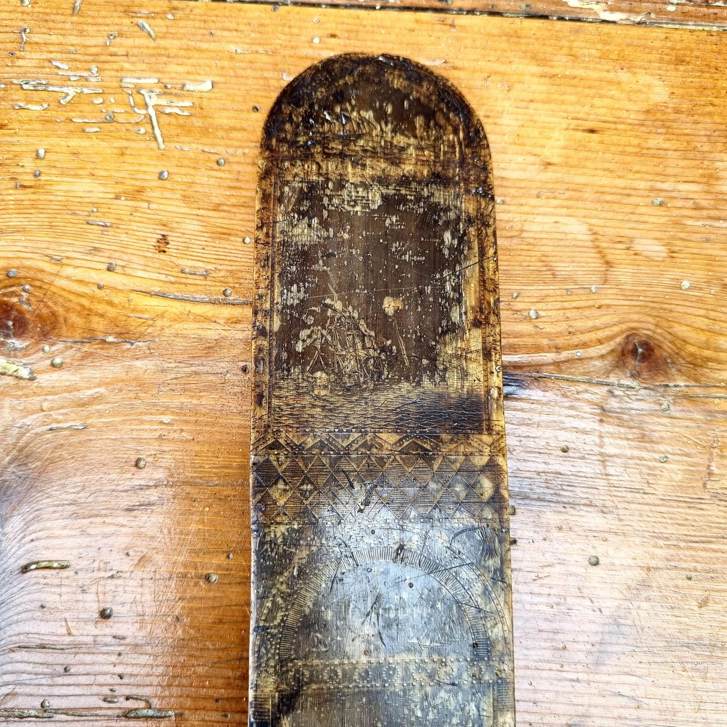 18th Century English Antique Baleen Folk Art Stay Busk Love Token