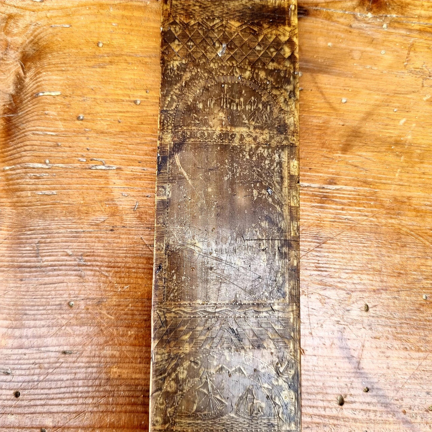 18th Century English Antique Baleen Folk Art Stay Busk Love Token