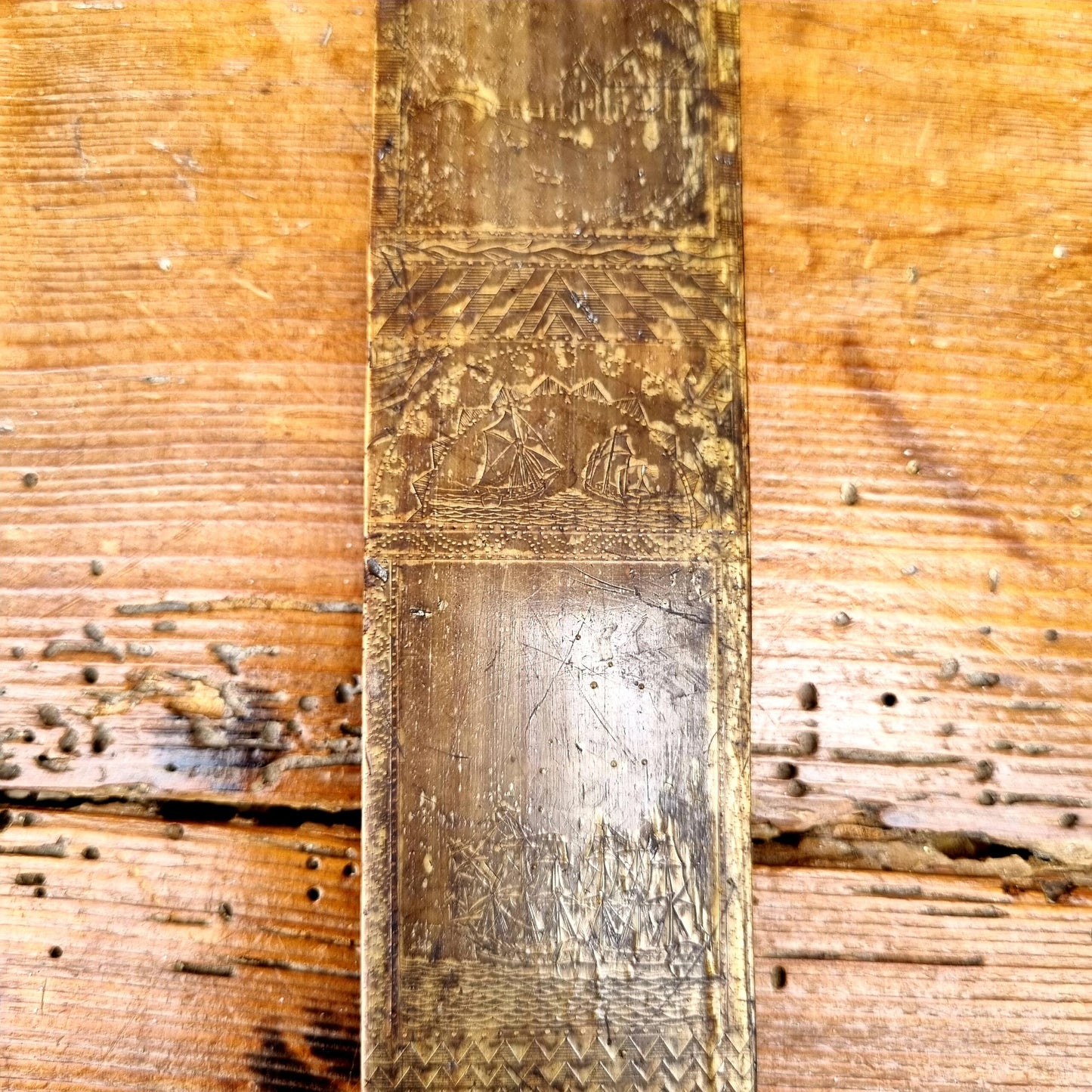 18th Century English Antique Baleen Folk Art Stay Busk Love Token