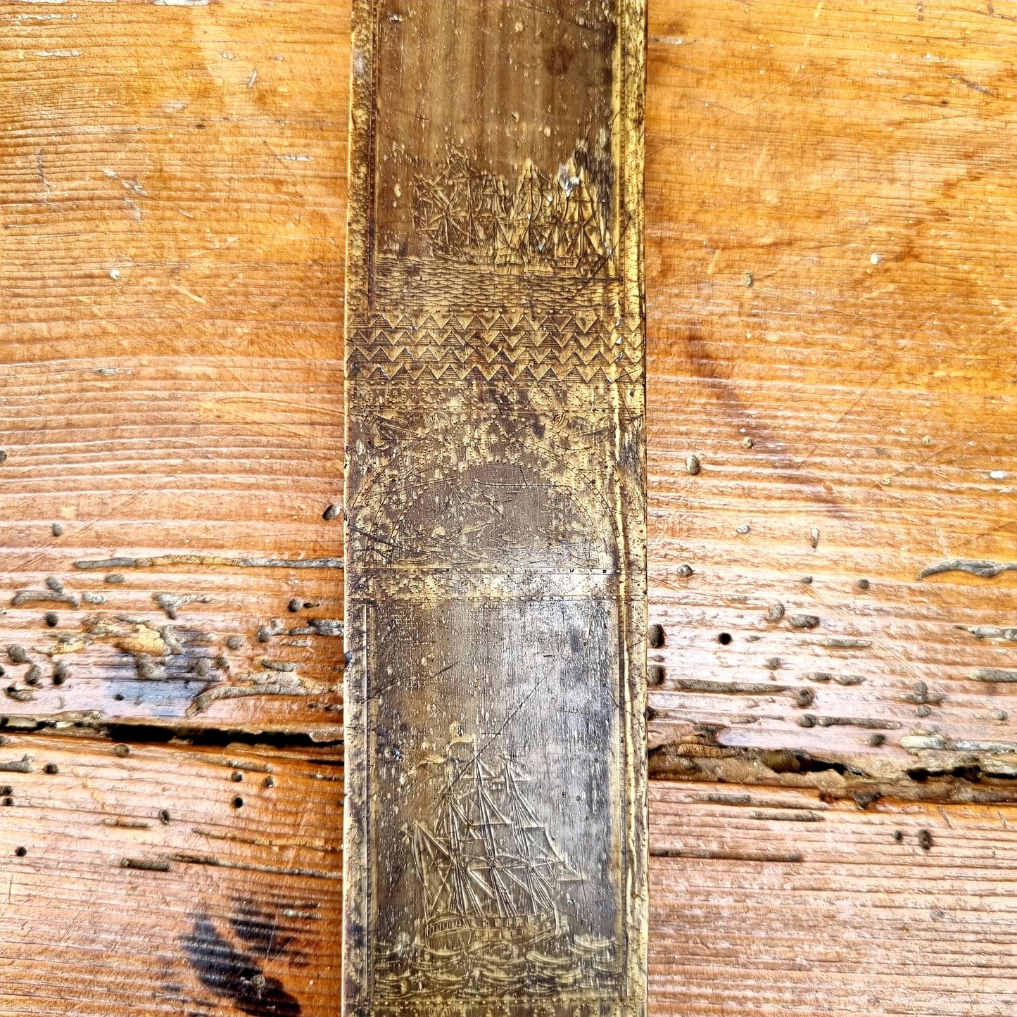 18th Century English Antique Baleen Folk Art Stay Busk Love Token