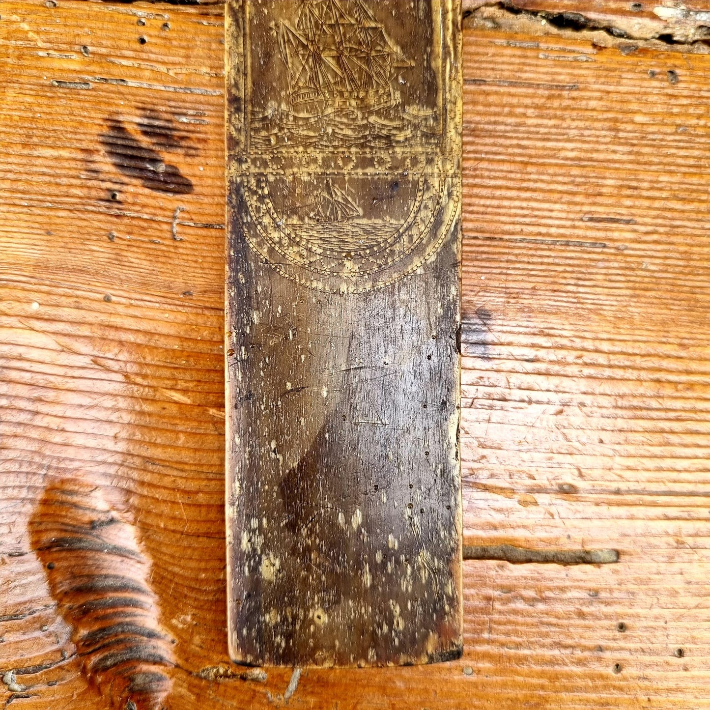 18th Century English Antique Baleen Folk Art Stay Busk Love Token