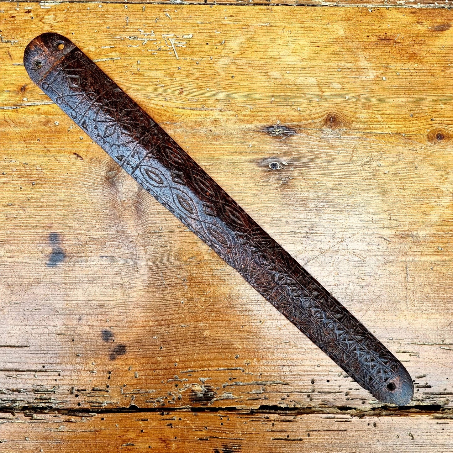 18th Century English Antique Treen Folk Art Stay Busk Love Token Dated 1771 & 1773