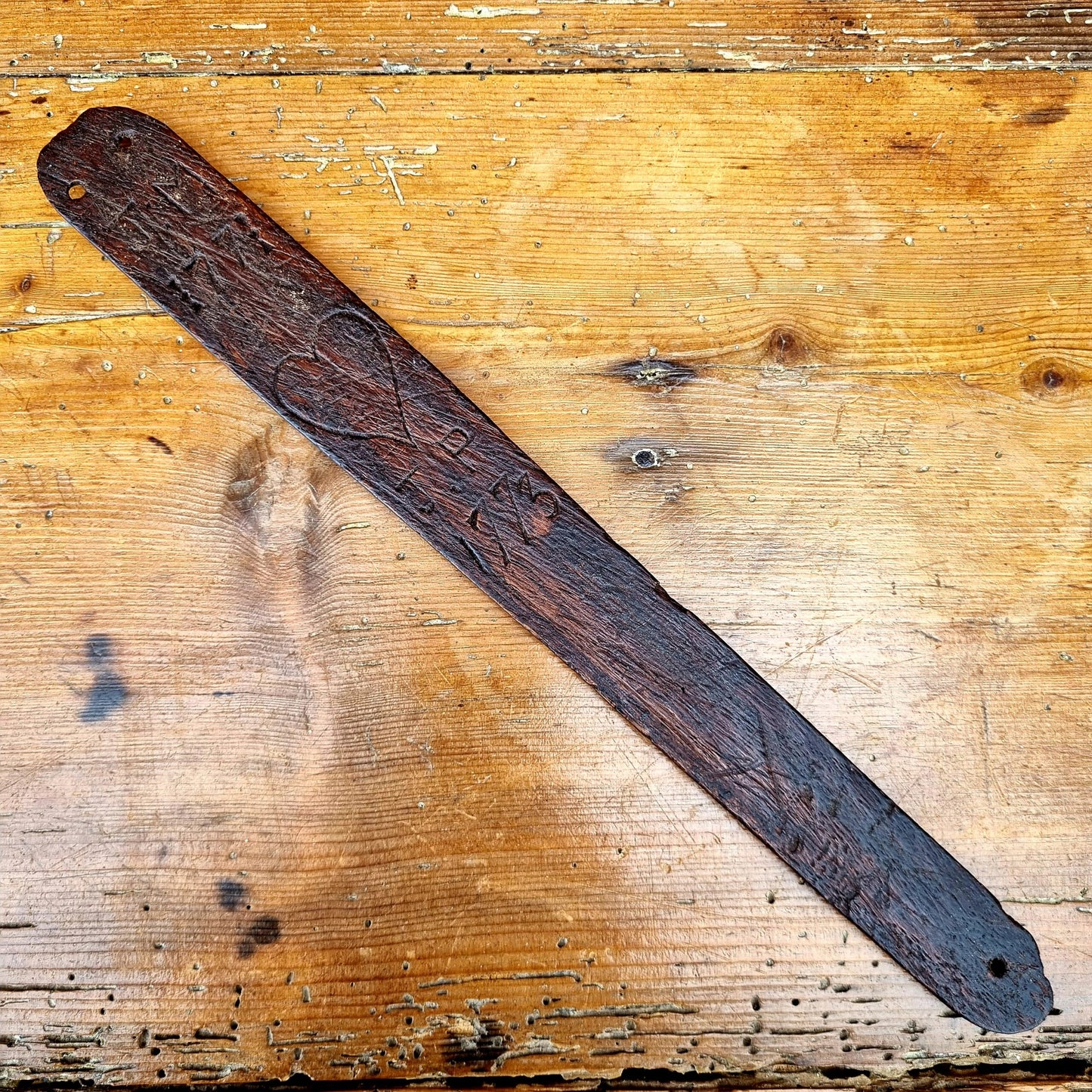 18th Century English Antique Treen Folk Art Stay Busk Love Token Dated 1771 & 1773
