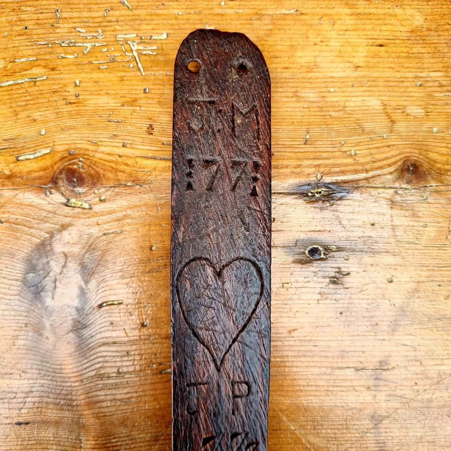 18th Century English Antique Treen Folk Art Stay Busk Love Token Dated 1771 & 1773