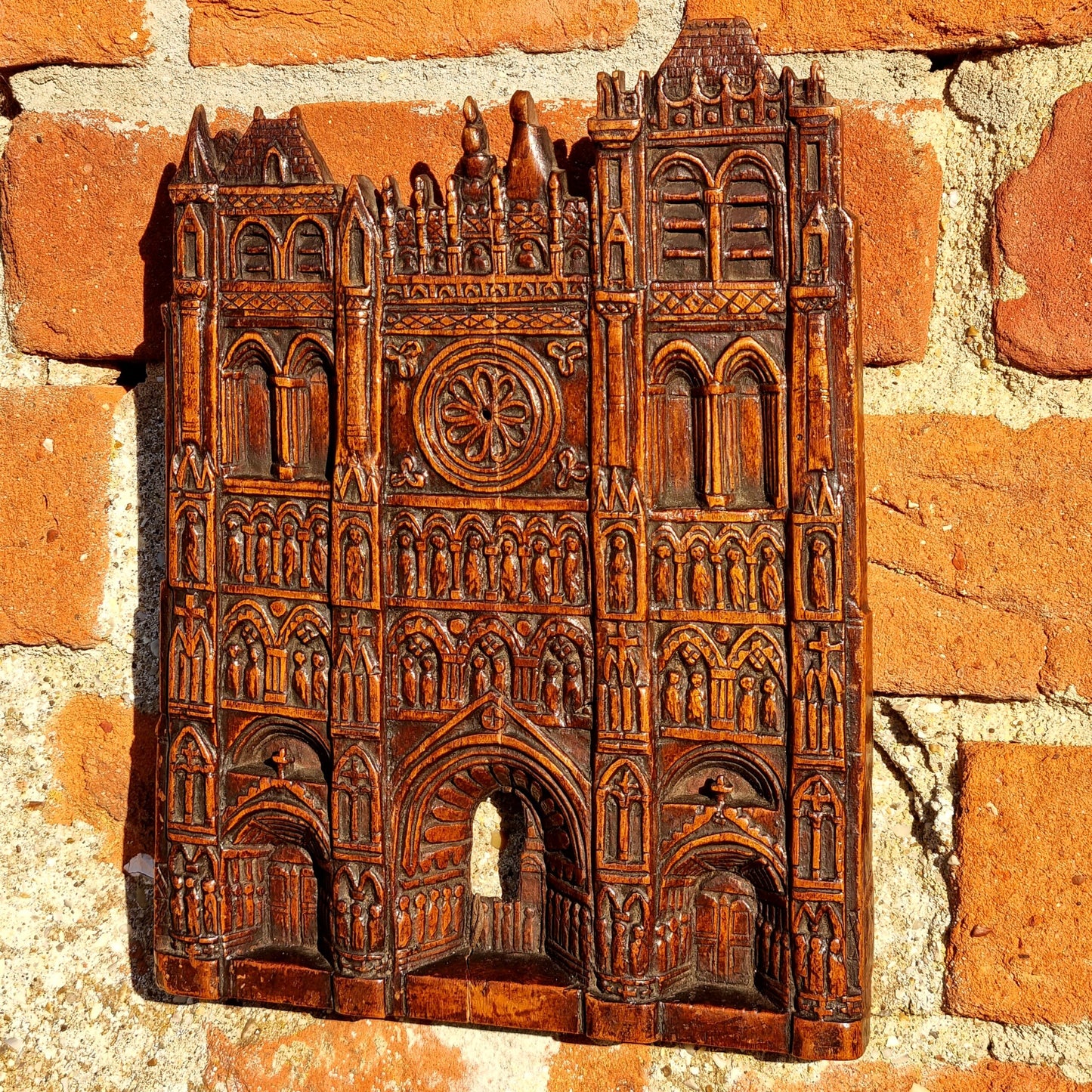 18th Century Antique Carved Walnut Panel Depicting a Cathedral Facade