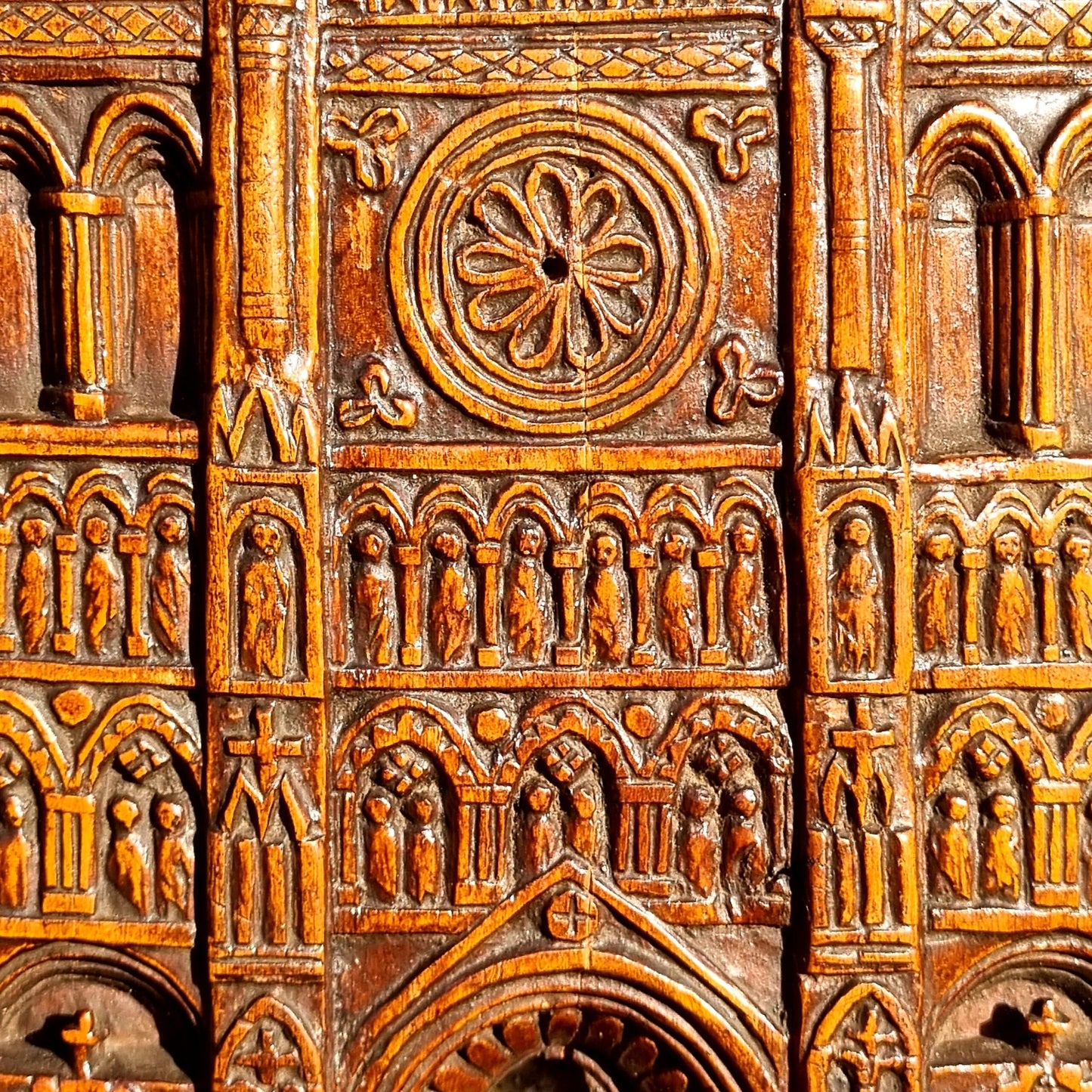 18th Century Antique Carved Walnut Panel Depicting a Cathedral Facade