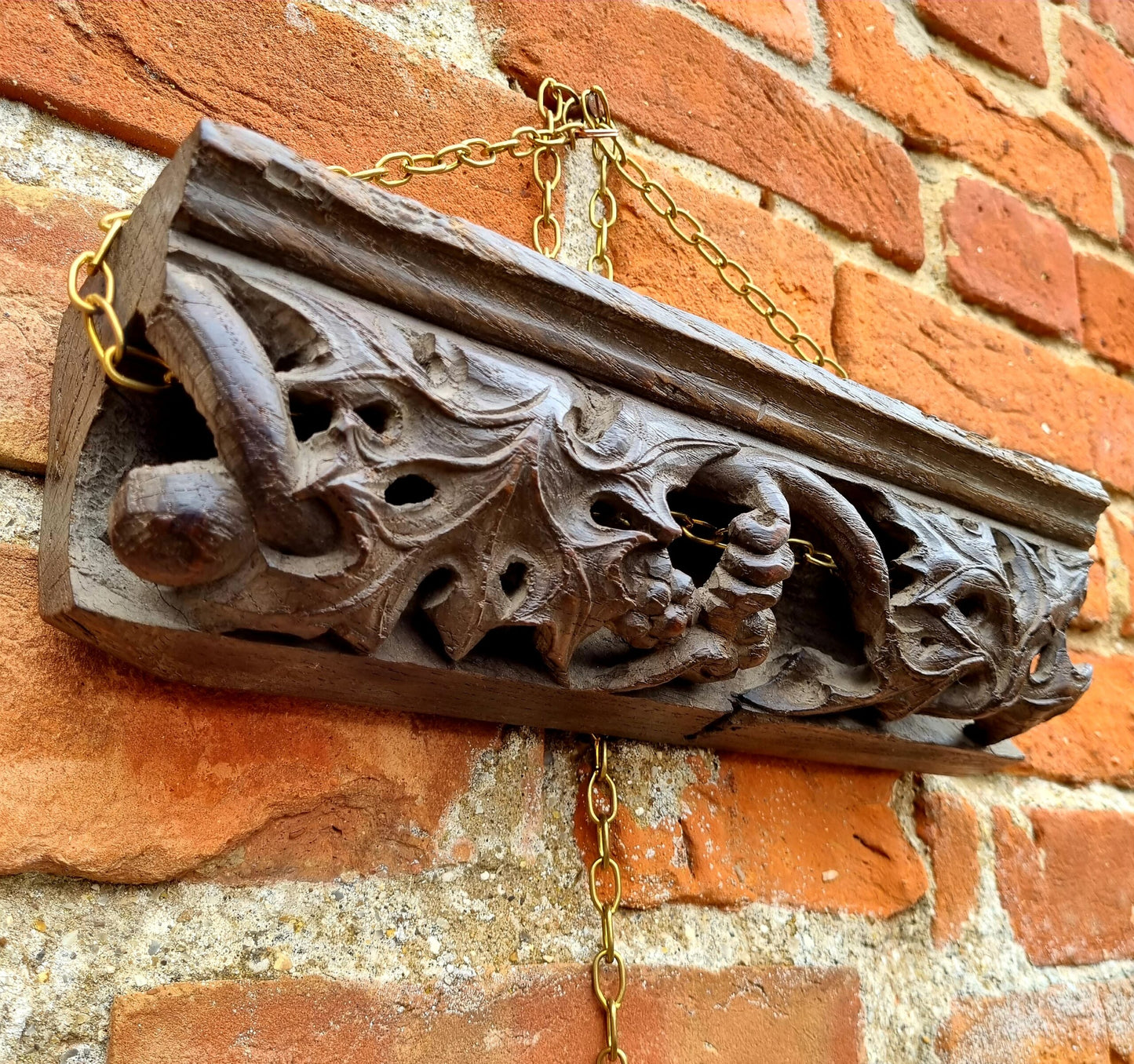 Late 15th Century / Early 16th Century Antique Carved Oak Fragment / Rail Depicting Foliage and Fruit