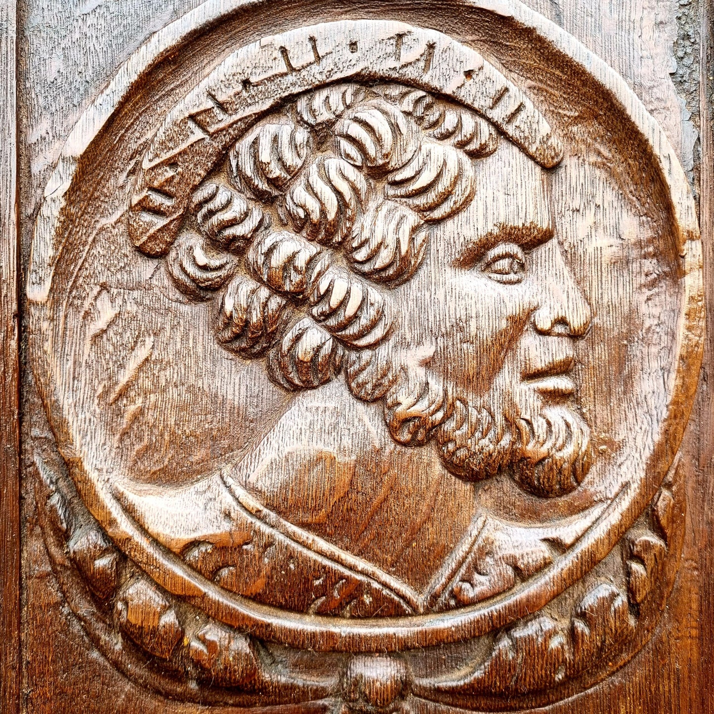 Set of Four 16th Century Antique Carved Oak Romayne Portrait Panels