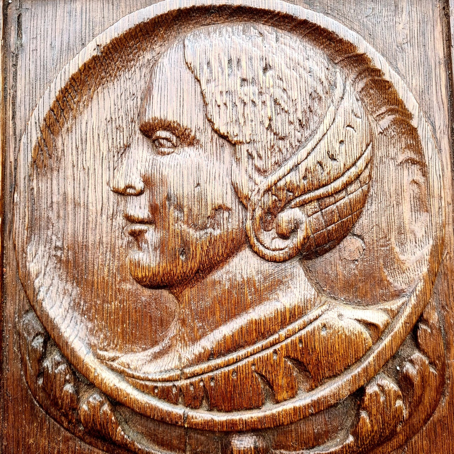 Set of Four 16th Century Antique Carved Oak Romayne Portrait Panels