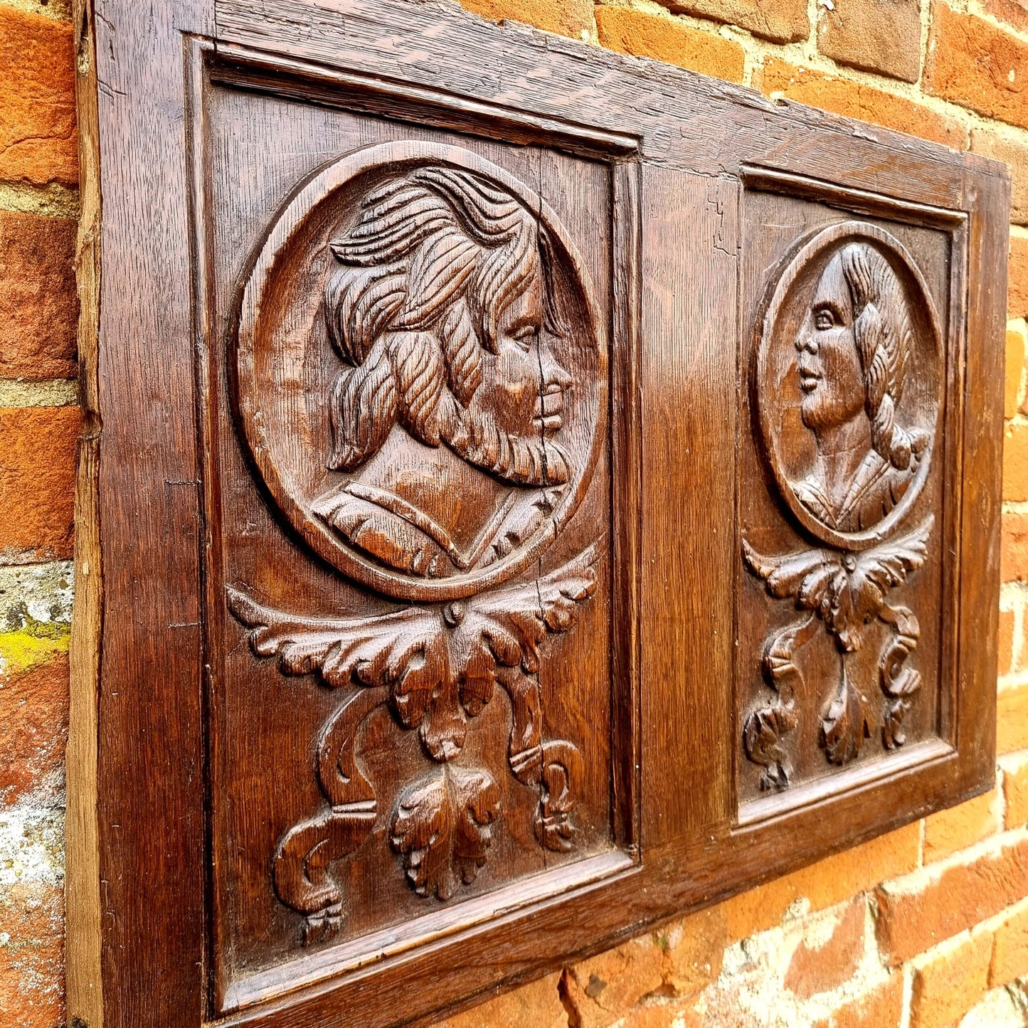 Set of Four 16th Century Antique Carved Oak Romayne Portrait Panels