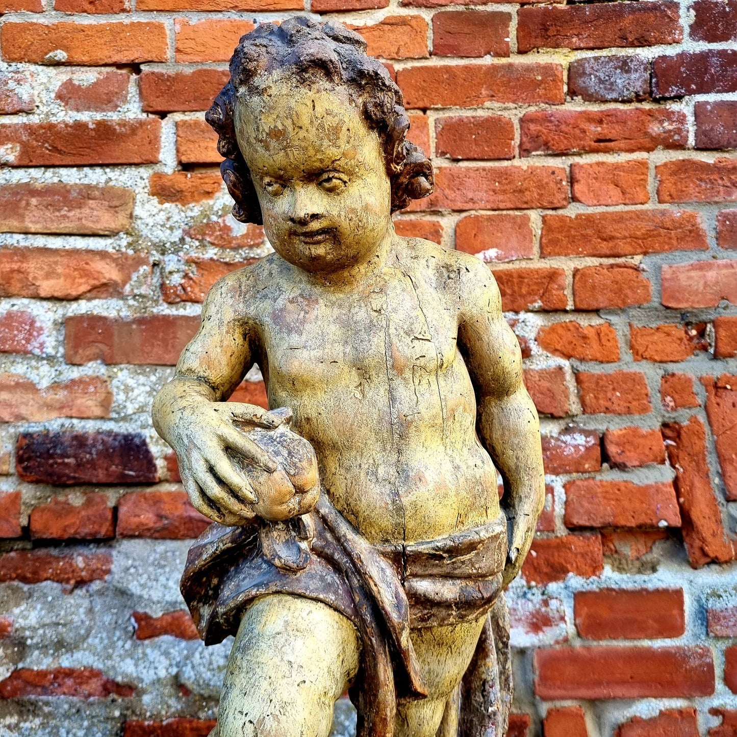 Early 17th Century Spanish Antique Carved Wooden Sculpture of a Cherub Attributed to Juan Martinez Montanes (1568-1649)