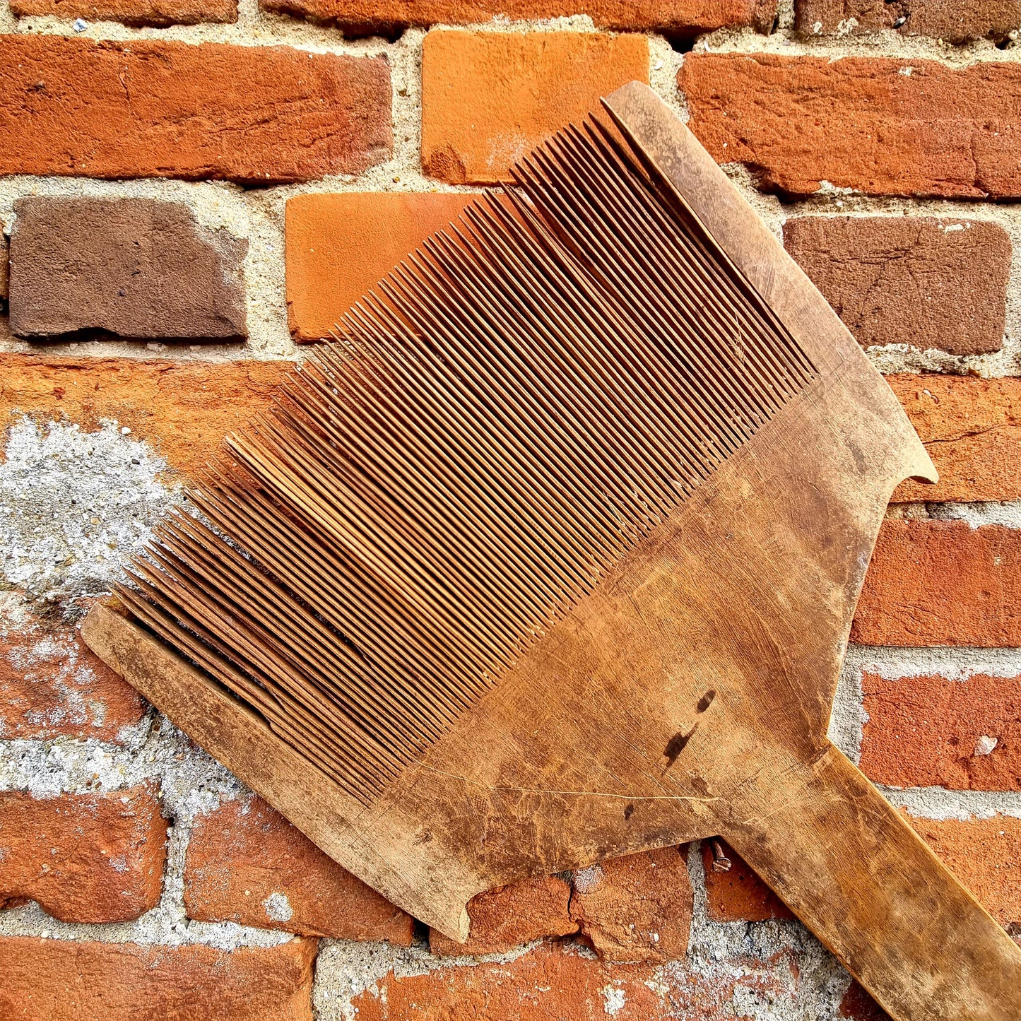 Rare Large Pair of Late 18th Century Primitive French Antique Treen Flax Combs or Heckling Combs