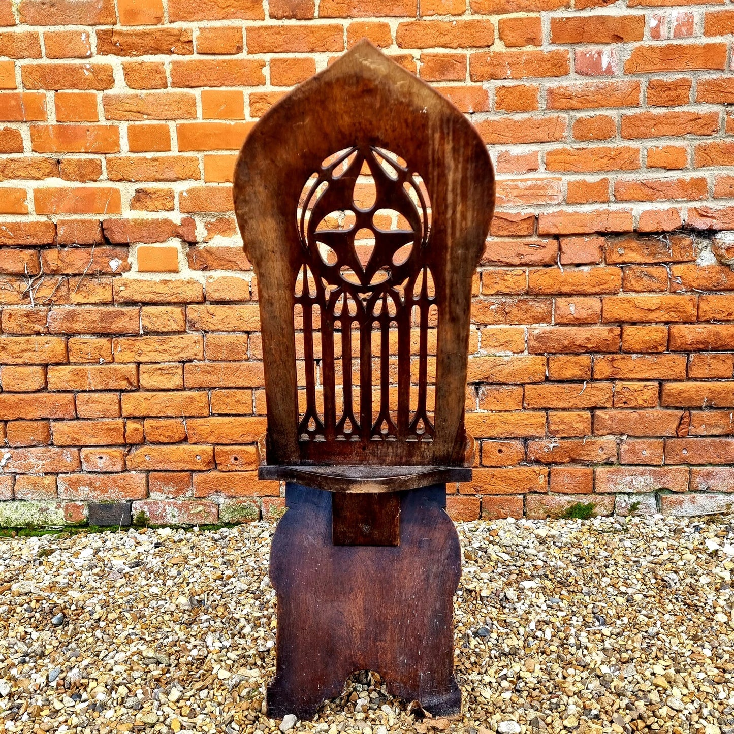 Follower of Augustus Pugin (1812-1852) - Rare Pair of Mid 19th Century Antique Walnut Gothic Revival Hall Chairs, Each Carved With The Symbol of Saint Mark