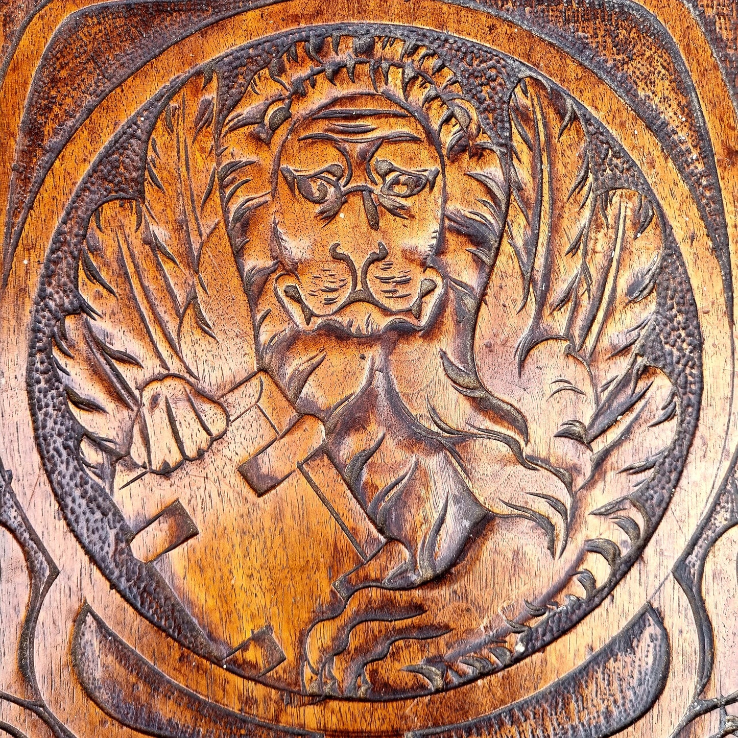 Follower of Augustus Pugin (1812-1852) - Rare Pair of Mid 19th Century Antique Walnut Gothic Revival Hall Chairs, Each Carved With The Symbol of Saint Mark