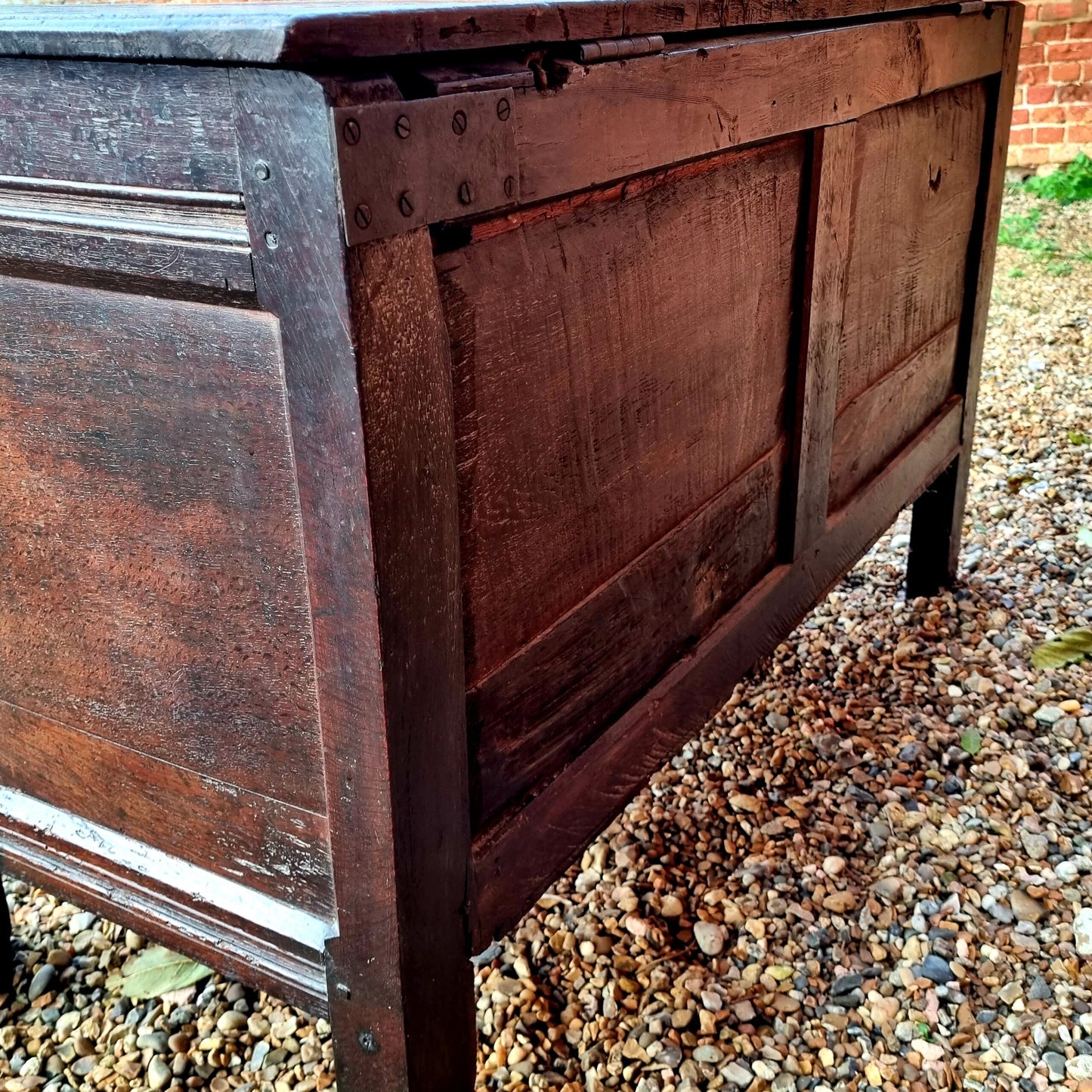 17th Century English Antique Oak Panelled Coffer or Chest, Dated "1676"