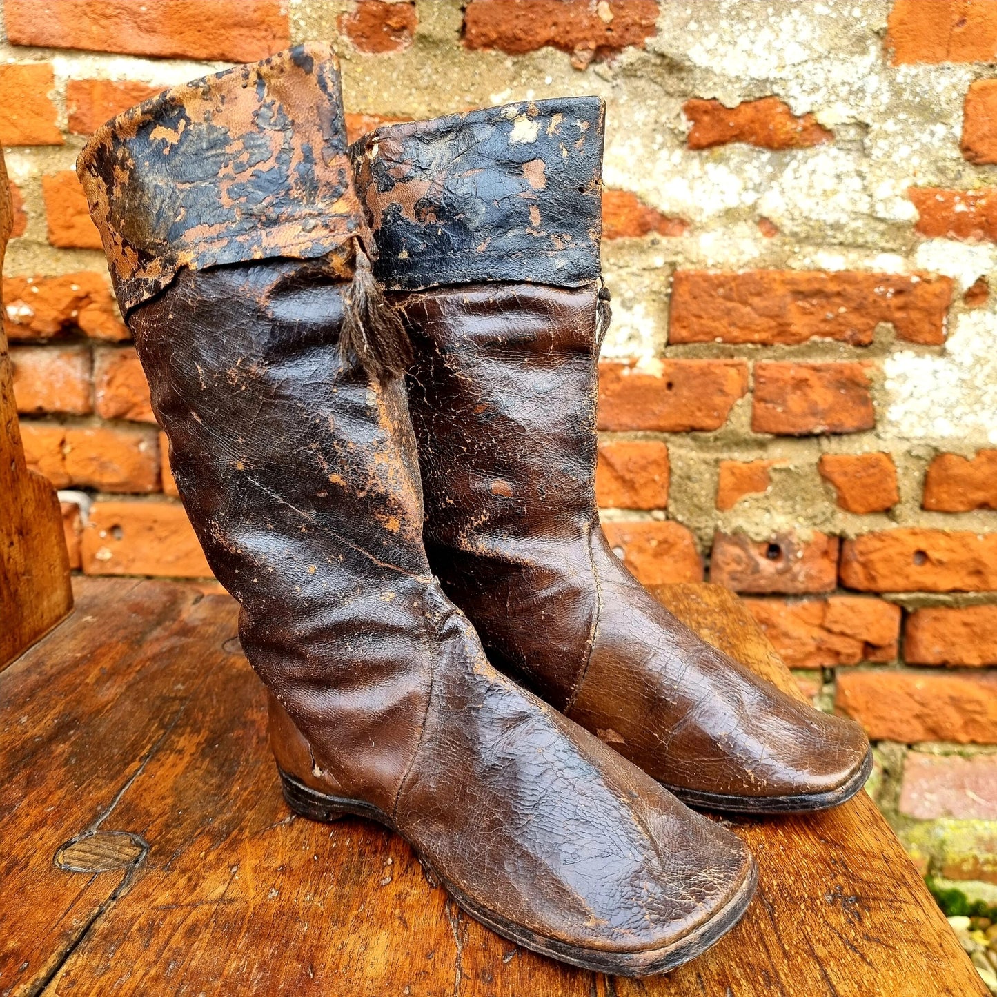 Rare Pair of Late 18th Century / Early 19th Century English Antique Child's Leather Boots