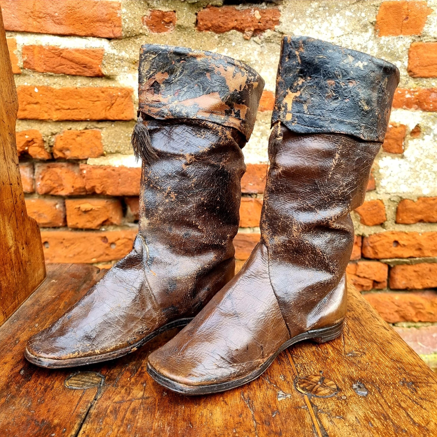 Rare Pair of Late 18th Century / Early 19th Century English Antique Child's Leather Boots