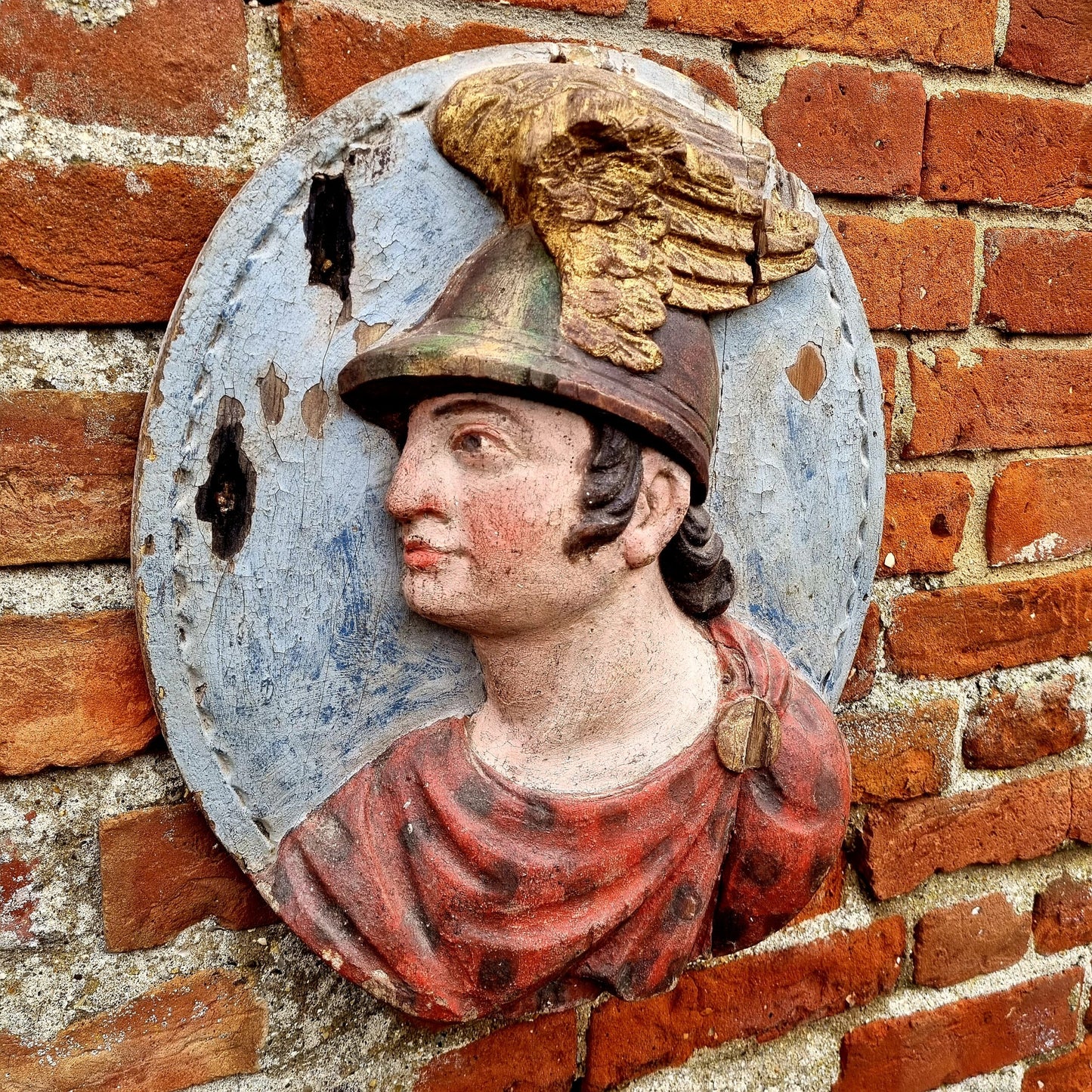 Great Provenance - Large & Impressive Early 19th Century Spanish Antique Carved Wood Plaque Depicting Mercury