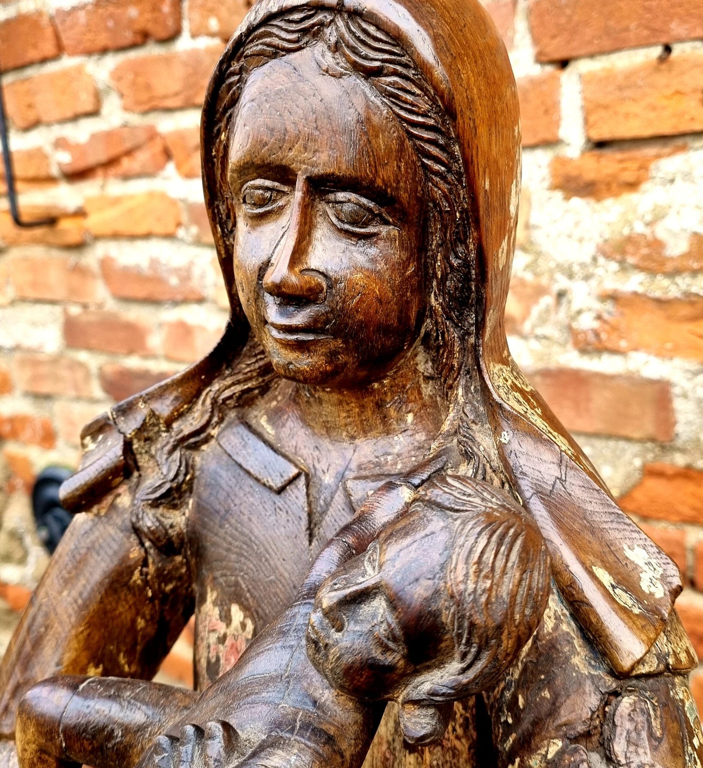 Large & Impressive Early 17th Century Antique Carved Walnut Sculpture of the Madonna & Child