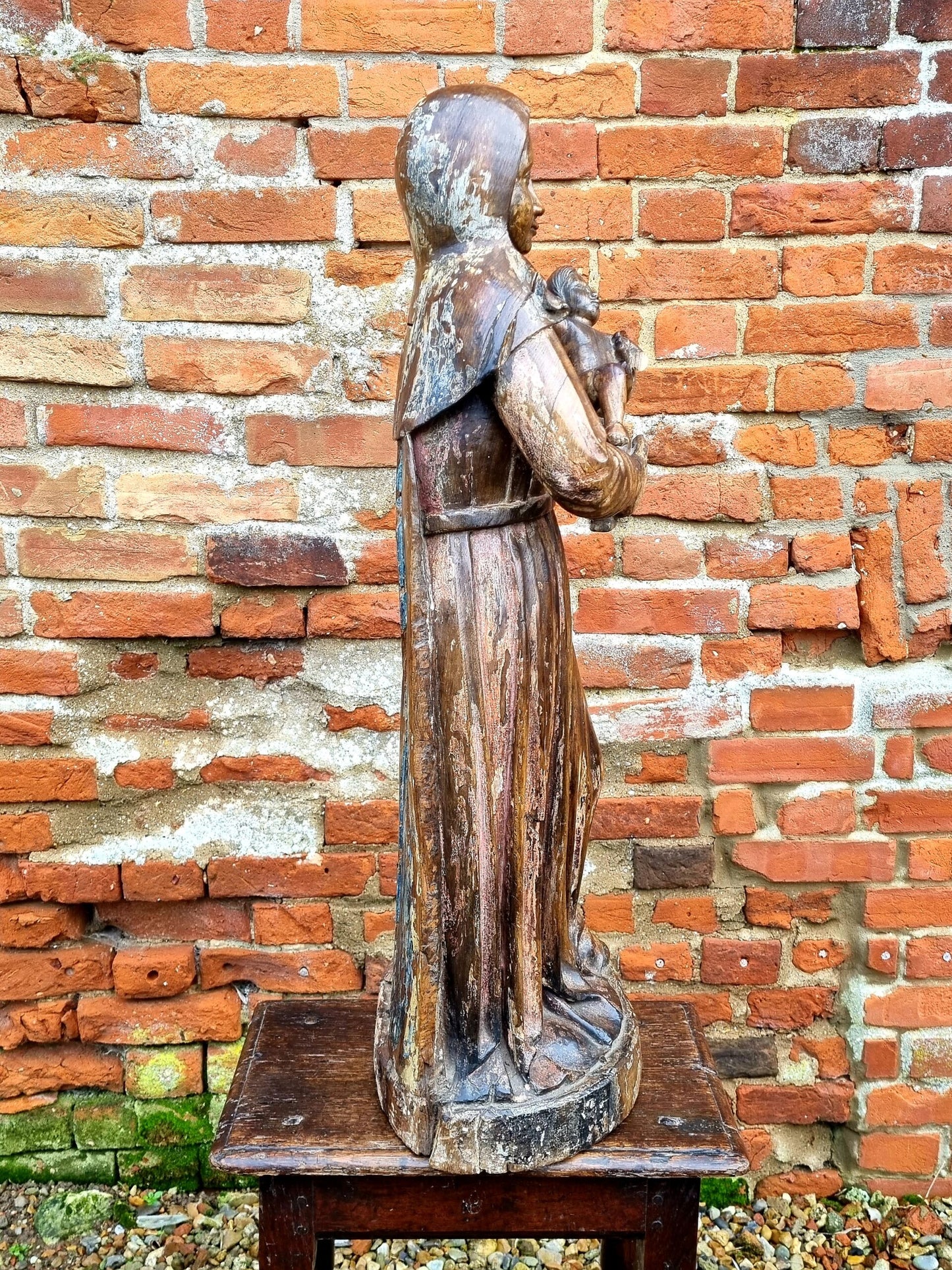 Large & Impressive Early 17th Century Antique Carved Walnut Sculpture of the Madonna & Child