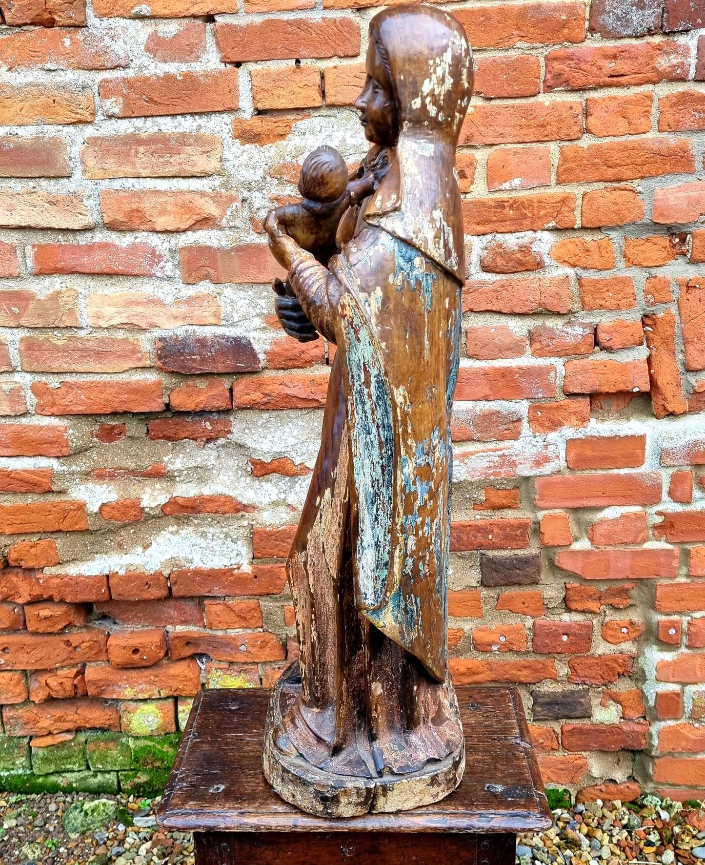 Large & Impressive Early 17th Century Antique Carved Walnut Sculpture of the Madonna & Child