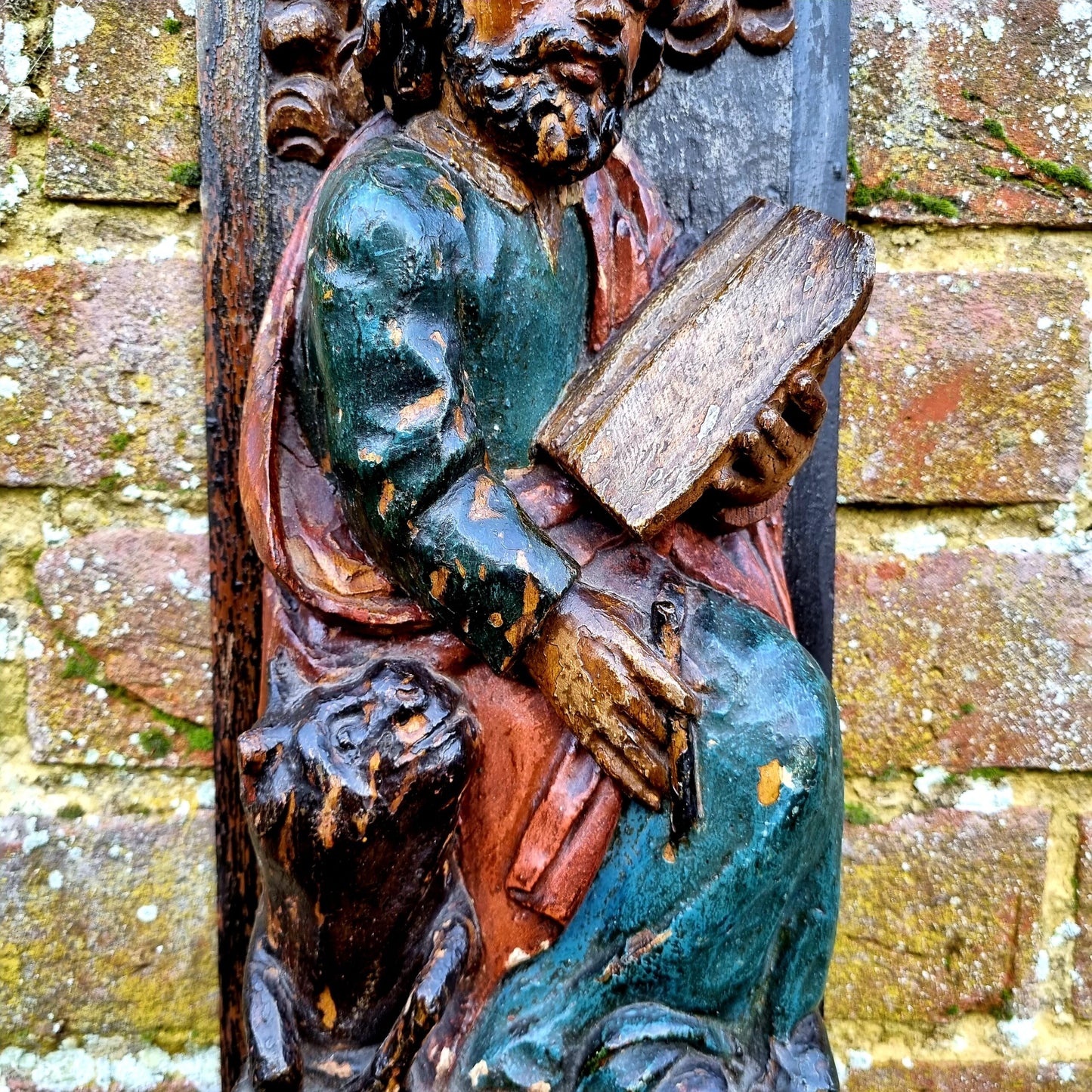 Superb Set of 4 x Large Early 17th Century French Antique Carved Oak Portrait Panels Depicting the Four Evangelists; St. Matthew, St. Mark, St. Luke and St. John