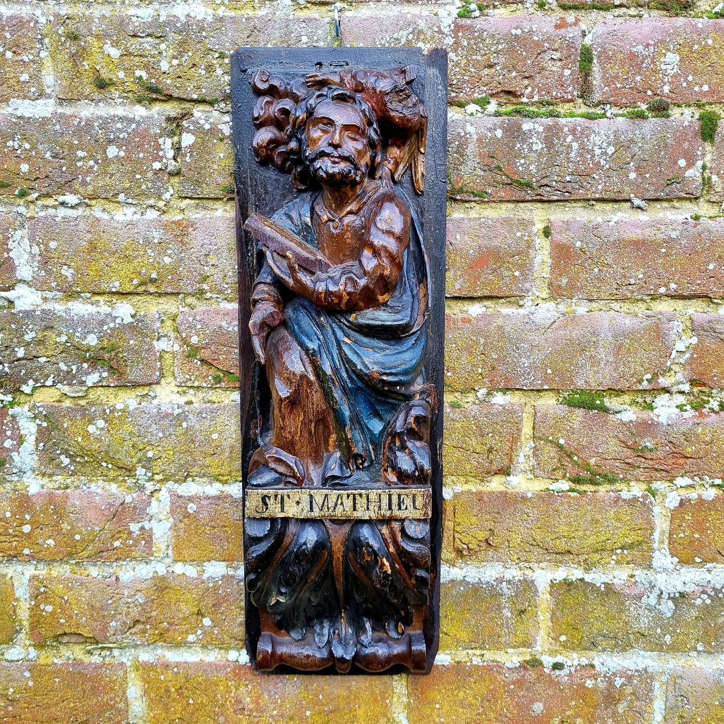 Superb Set of 4 x Large Early 17th Century French Antique Carved Oak Portrait Panels Depicting the Four Evangelists; St. Matthew, St. Mark, St. Luke and St. John