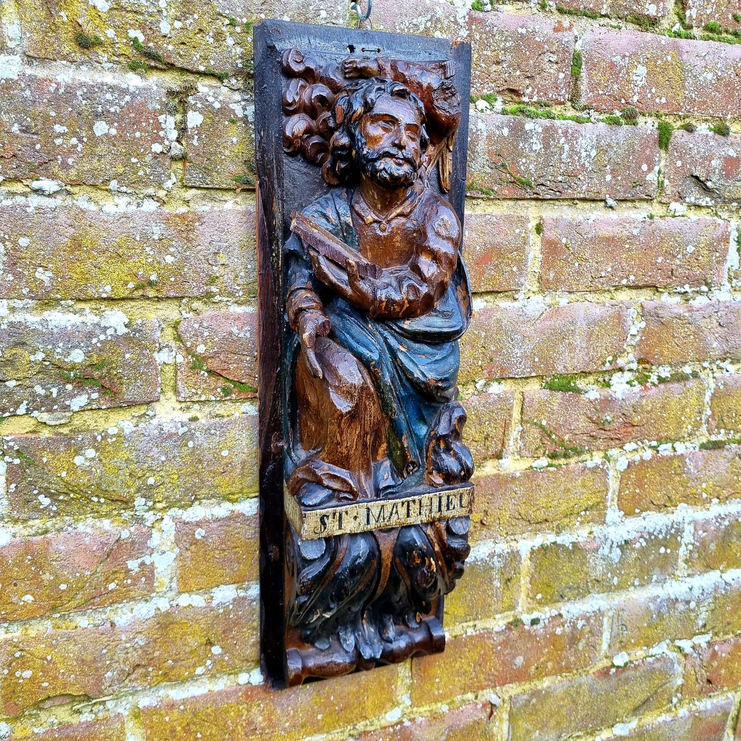 Superb Set of 4 x Large Early 17th Century French Antique Carved Oak Portrait Panels Depicting the Four Evangelists; St. Matthew, St. Mark, St. Luke and St. John