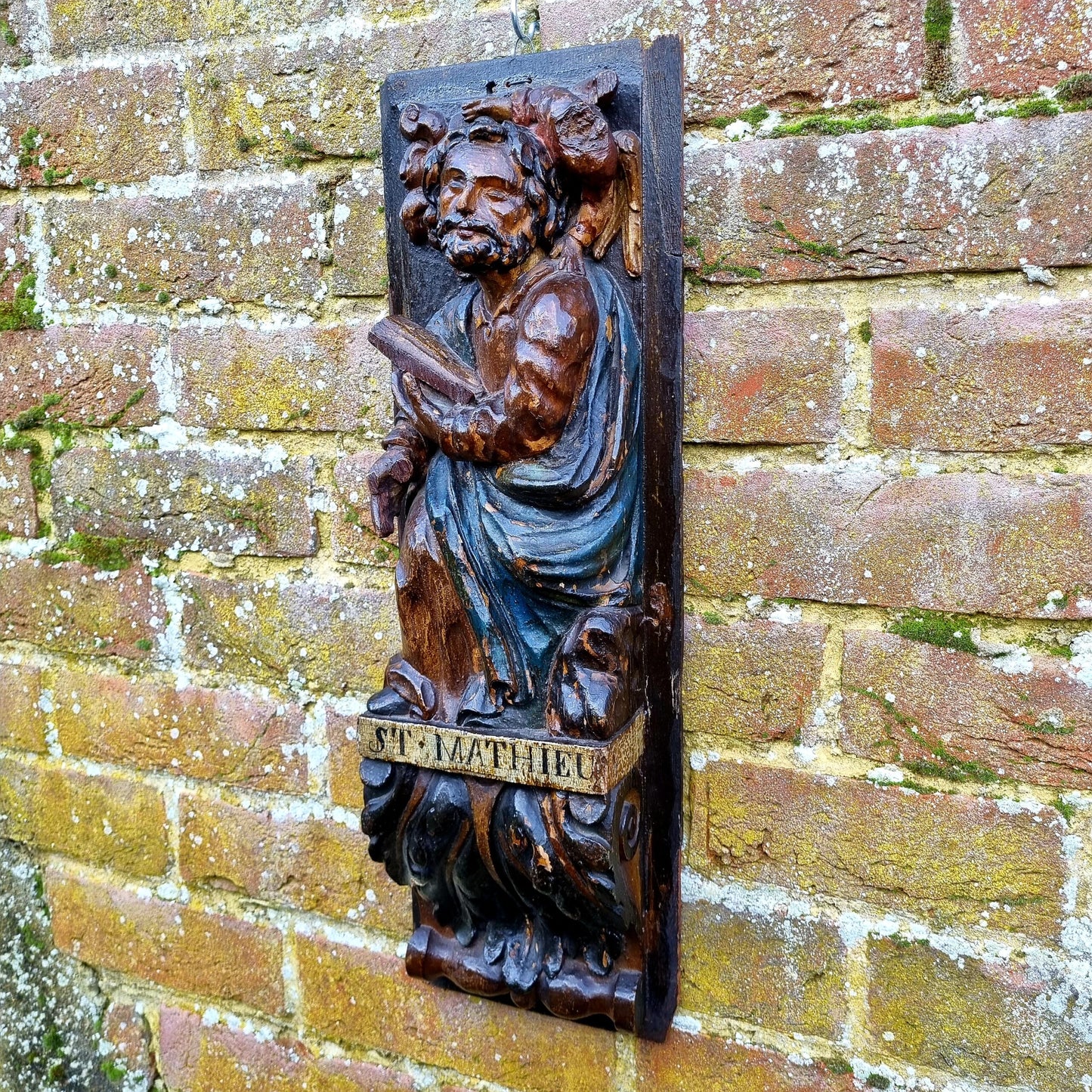Superb Set of 4 x Large Early 17th Century French Antique Carved Oak Portrait Panels Depicting the Four Evangelists; St. Matthew, St. Mark, St. Luke and St. John