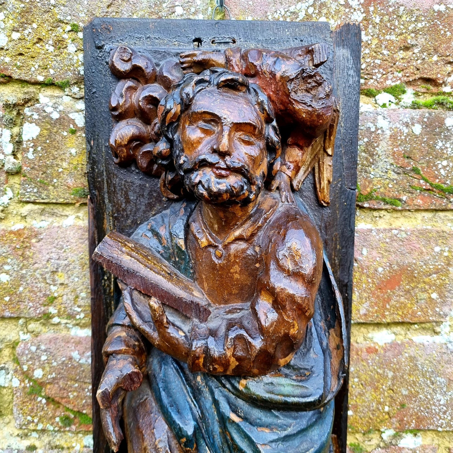 Superb Set of 4 x Large Early 17th Century French Antique Carved Oak Portrait Panels Depicting the Four Evangelists; St. Matthew, St. Mark, St. Luke and St. John