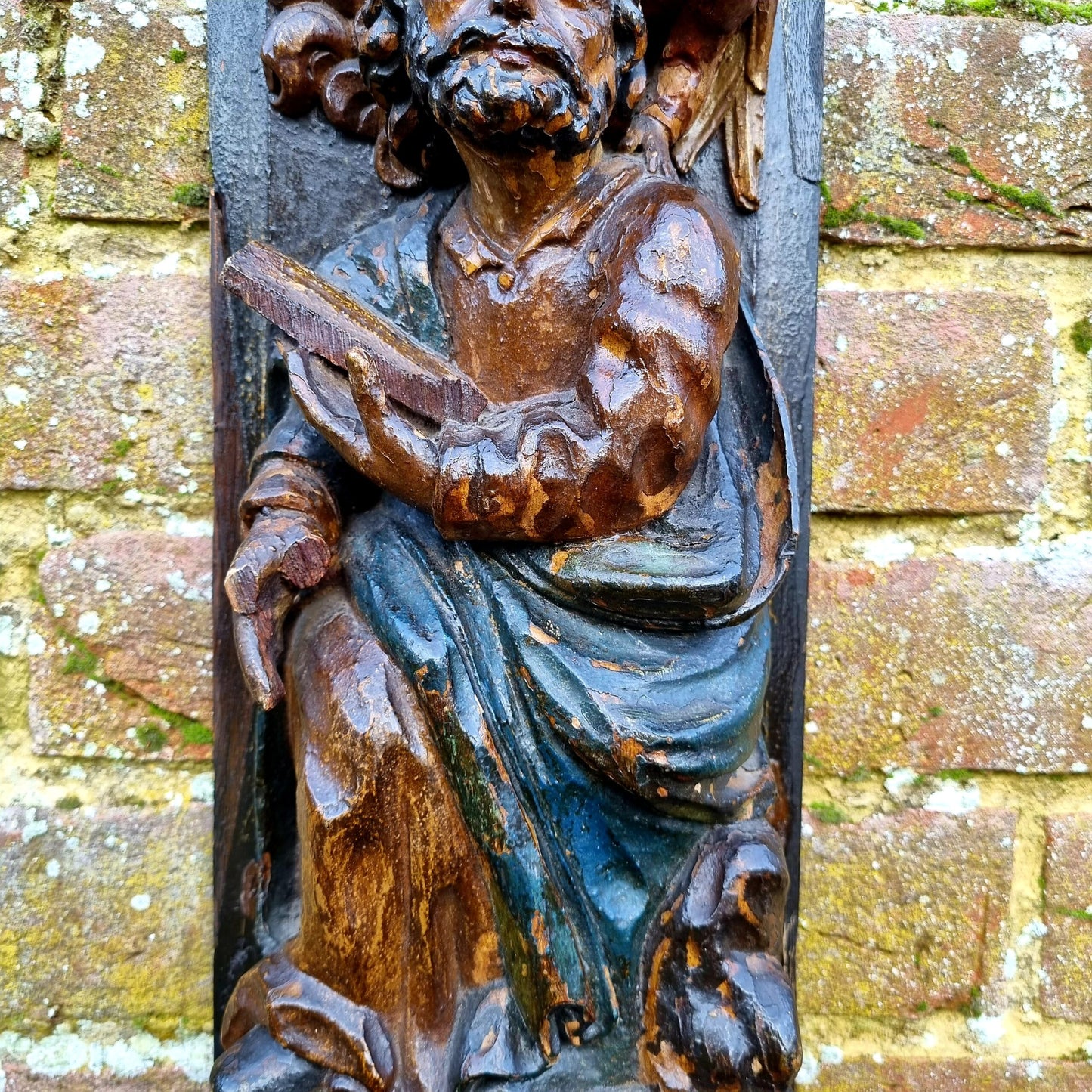 Superb Set of 4 x Large Early 17th Century French Antique Carved Oak Portrait Panels Depicting the Four Evangelists; St. Matthew, St. Mark, St. Luke and St. John