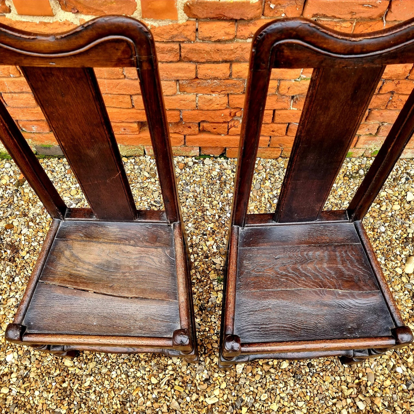Pair of 17th Century Welsh Antique Oak Back Stools or Hall Chairs