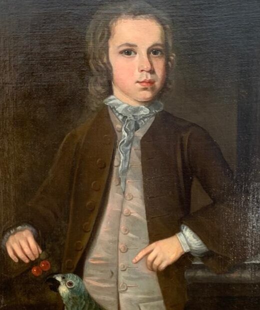 Ex Dunrobin Castle - Home of the Duchess of Sutherland - A Superb 18thC Scottish School Three-Quarter-Length Portrait of a Boy Feeding a Parrot