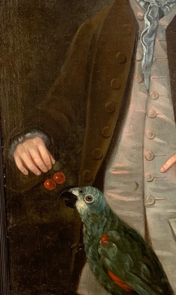 Ex Dunrobin Castle - Home of the Duchess of Sutherland - A Superb 18thC Scottish School Three-Quarter-Length Portrait of a Boy Feeding a Parrot