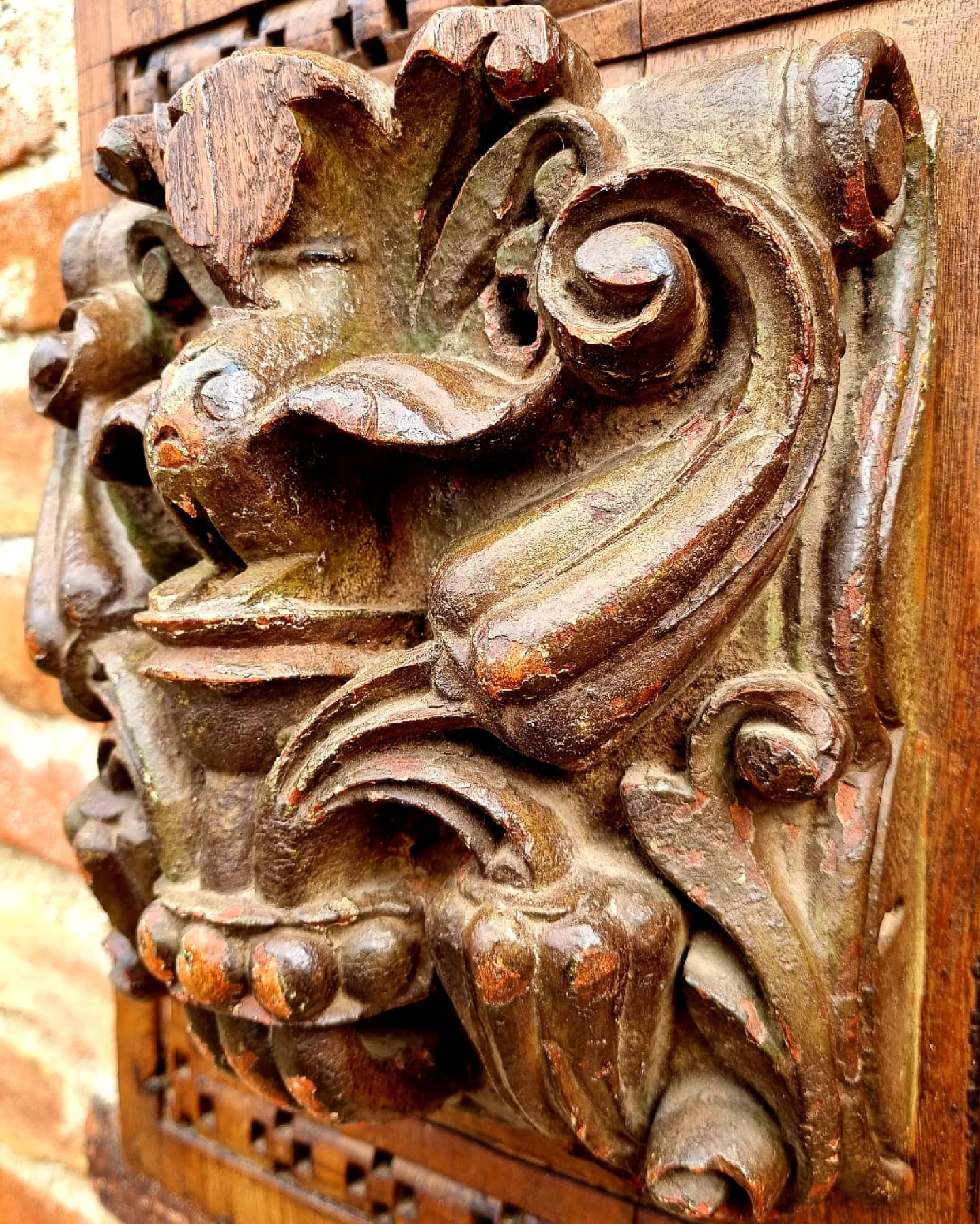 Large 16th Century English Antique Carved Oak Ceiling Boss or Corbel