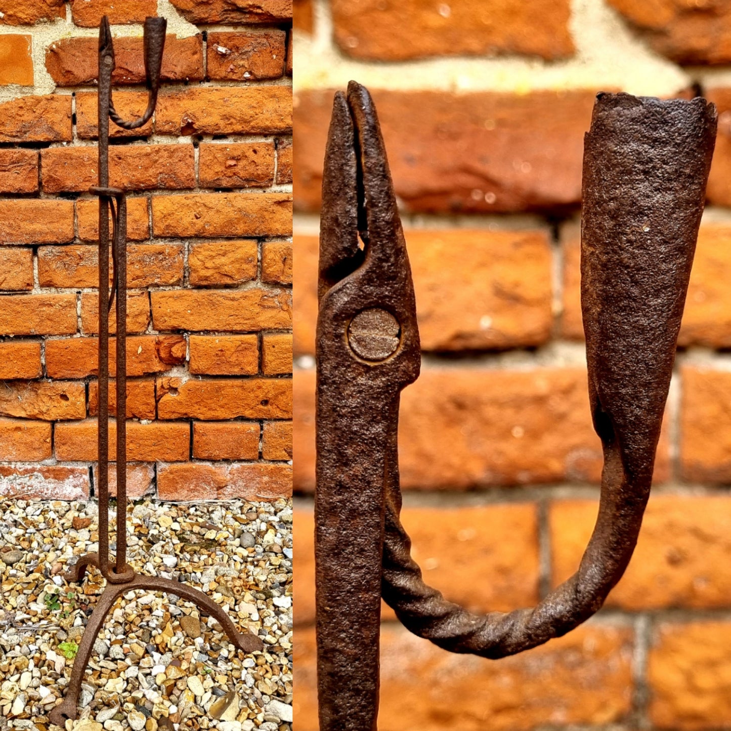 Early 18th Century Irish Antique Wrought Iron Corner Standard Rushlight or rushnip With Candleholder